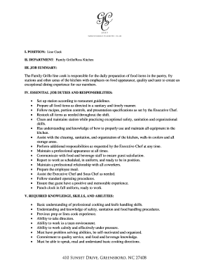 Line Cook Job Description