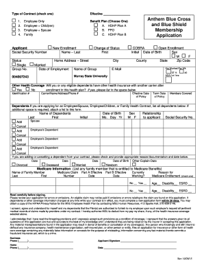 Anthem Blue Cross Health Insurance Enrollment Form
