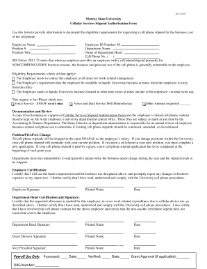 Cellular Services Stipend Authorization Form