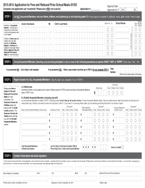 2015-2016 Application for Free and Reduced Price School Meals