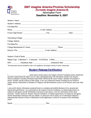 Imagine America Promise Scholarship Nomination Form