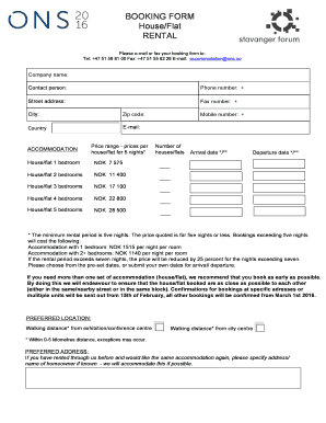House Flat Rental Booking Form