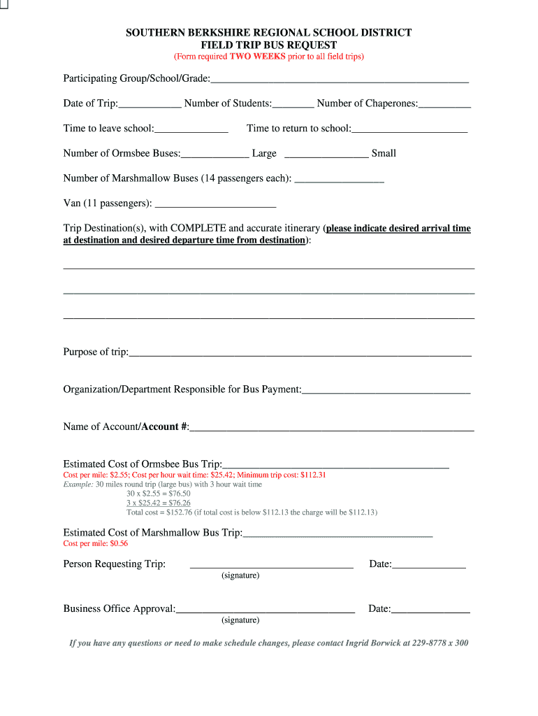 Fillable Online sbrsd FIELD TRIP BUS REQUEST Fax Email Print pdfFiller