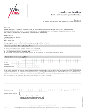 WitsMed Health Declaration Form
