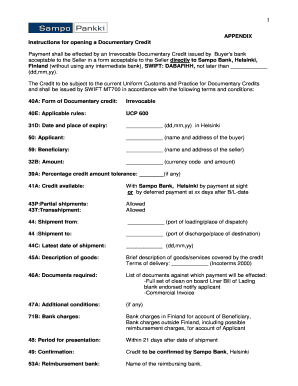 Irrevocable Documentary Credit Instructions