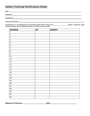 Safety Training Verification Sheet