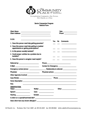 Senior Companion Program Referral Form