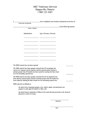 Veterinary Post Mortem Examination Form