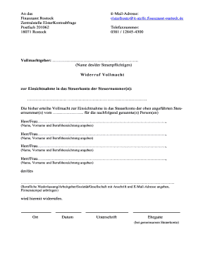 Widerruf Vollmacht zur Einsichtnahme in das Steuerkonto