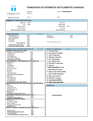 Mortgage Settlement Charges Form