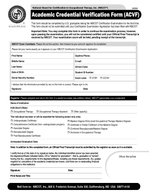 NBCOT Certification Exam Candidate Form