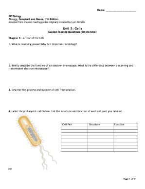 AP Biology Cell Unit Guided Reading Questions