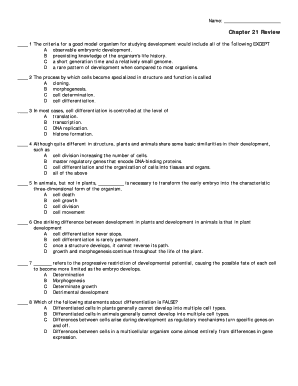 Chapter 21 Developmental Biology Review Questions