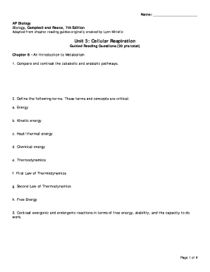 AP Biology Cellular Respiration Guided Reading Questions