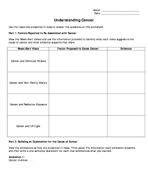 Cancer Worksheet