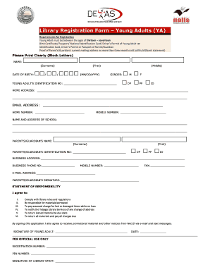 Library Registration Form – Young Adults