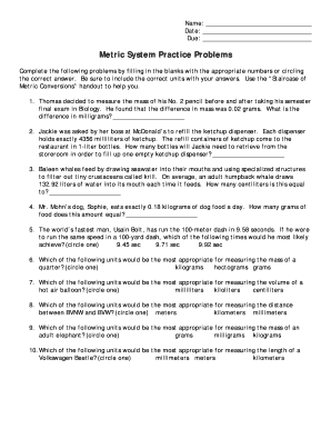 Metric System Practice Problems Worksheet