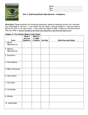 Cellular Reproduction Vocabulary Worksheet