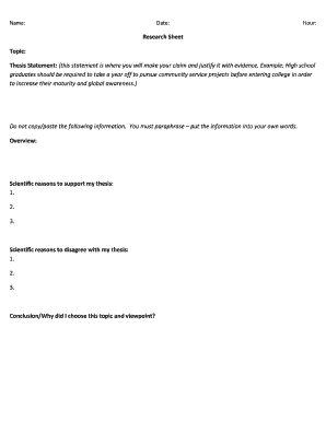 Research Sheet Template
