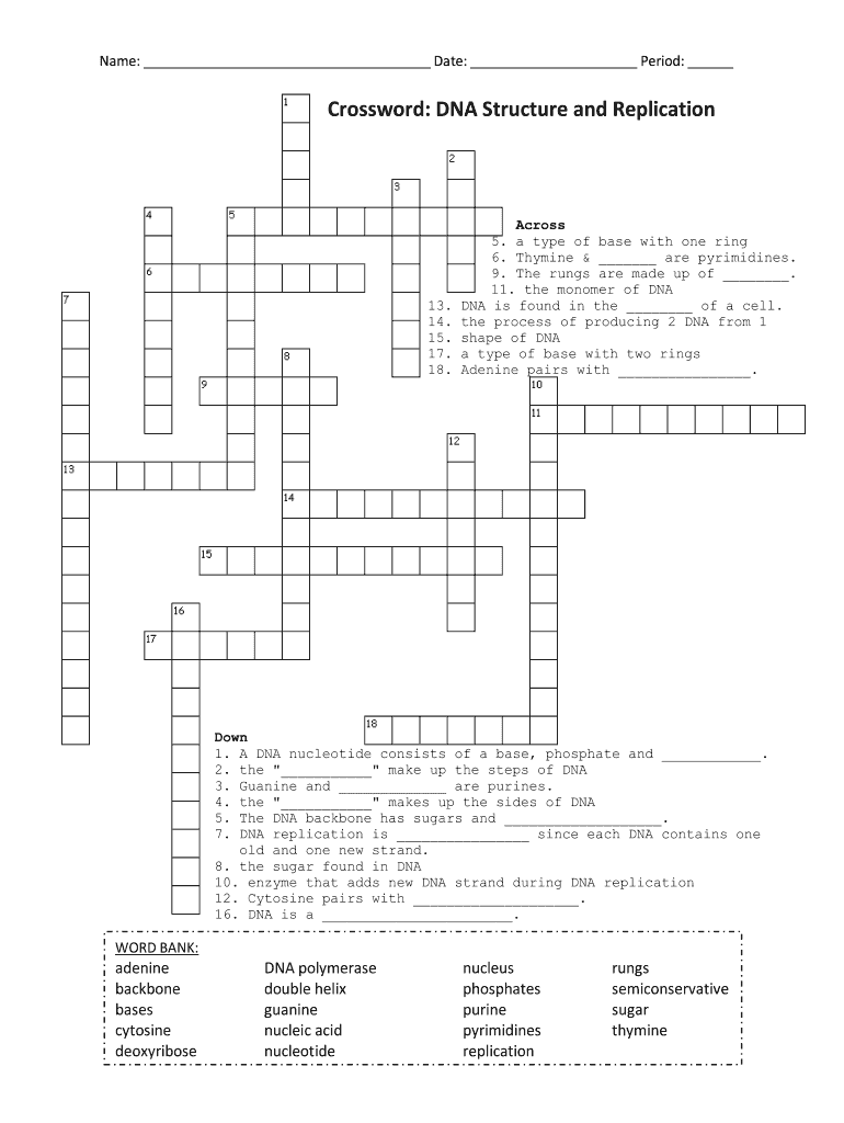 Dna And Replication Crossword - Fill Online, Printable, Fillable Throughout Dna Structure And Replication Worksheet