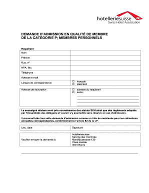 Demande d’admission en qualité de membre