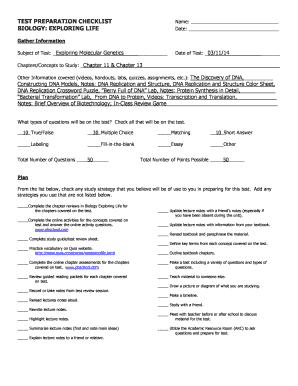 Test Preparation Checklist