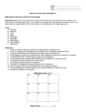 Patterns of Inheritance Worksheet