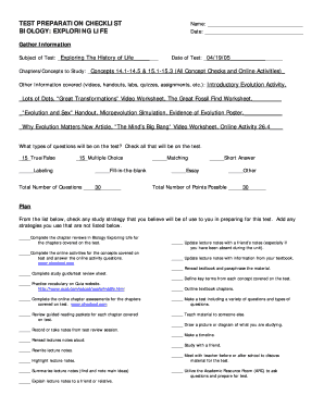 Biology Test Preparation Checklist