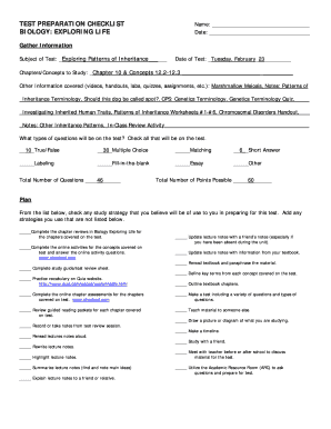 Test Preparation Checklist