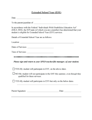 Extended School Year (ESY) Eligibility Form