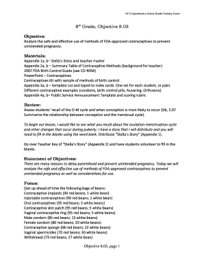 8th Grade Contraceptive Education Lesson Plan