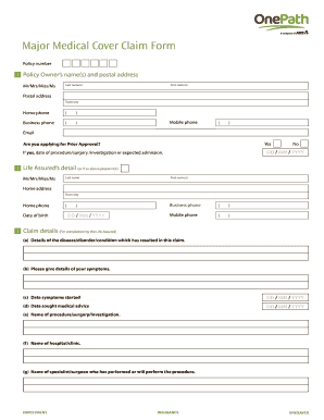 Major Medical Cover Claim Form