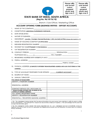 State Bank of India Business Account Opening Form