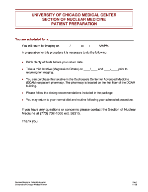 Nuclear Medicine Patient Preparation Form