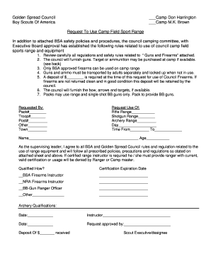 Boy Scouts of America Camp Field Sport Range Request
