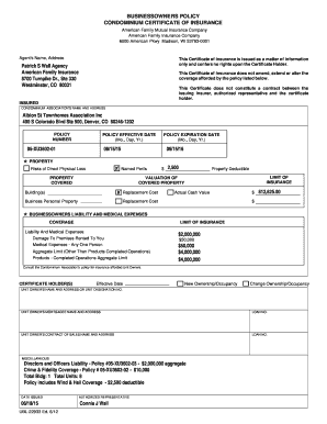 Condominium Certificate of Insurance