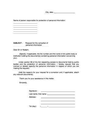 Request for Correction of Personal Information