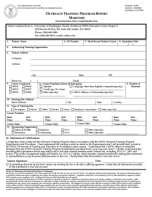 OSHA Outreach Training Program Report Form 4-50.3