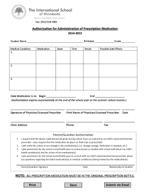 Authorization for Administration of Prescription Medication