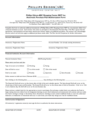 Phillips Edison-ARC Shopping Center REIT Inc. Automatic Purchase Plan Authorization Form