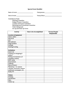 Special Event Checklist