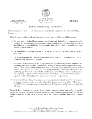 Missouri Limited Liability Company Articles of Organization