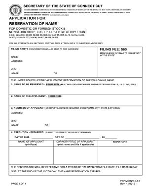 Connecticut Business Name Reservation Application