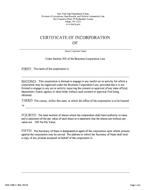New York Certificate of Incorporation