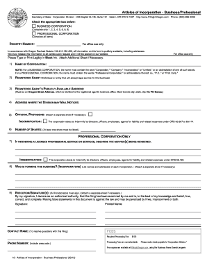 Oregon Articles of Incorporation