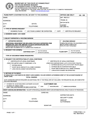 Connecticut Fax Filing Service Request