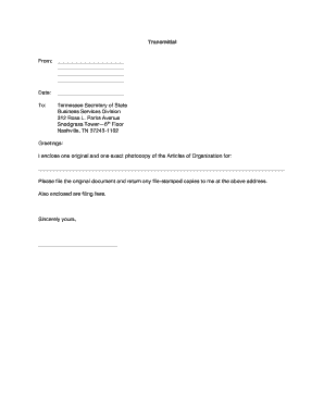 Transmittal for Articles of Organization