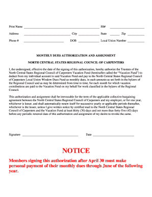 Monthly Dues Authorization Form