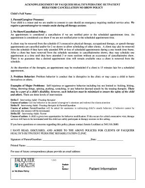Fauquier Health Pediatric Outpatient Behavior Policy Acknowledgment