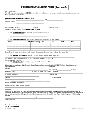 Section 8 Participant Change Form
